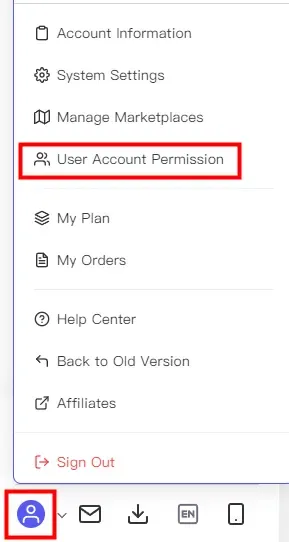 tool4seller User Account Permission interface.