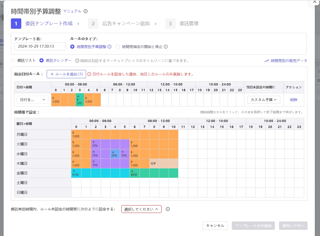 tool4sellerブログー時間帯別予算調整ー委託カレンダー